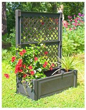 KHW Pflanzkasten mit Spalier Blumenkasten Kübel anthrazit L 100 cm/110 Liter