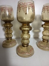 Drei alte Römer Weingläser Historismus Theresienthal 1890 gelblich/braunes Glas