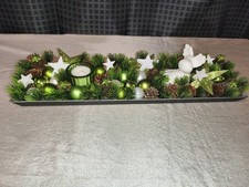 Adventsgesteck  Weihnachtsgesteck  Handmade Kunsttanne 43 x 13 cm grün weiss