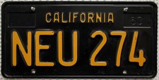 California Nummernschild USA 1963 Kalifornien US Car Kennzeichen Schwarz / Gelb