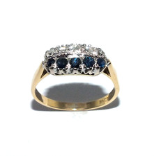 Damen 18ct Gelbgold Antik Ring Set Mit Saphiren + Diamanten, UK Größe P 1/2