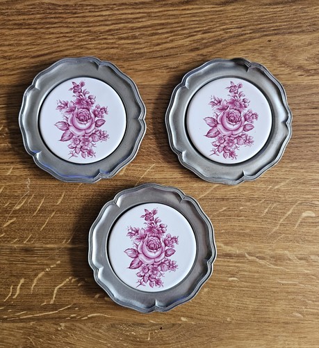 Zinn untersetzer rosen - 3x,