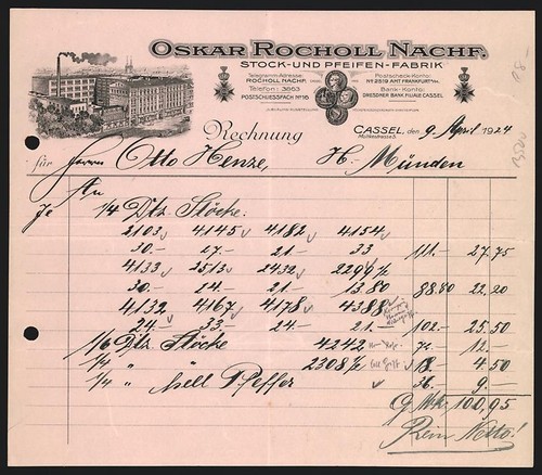 Rechnung cassel 1924 oskar - rechnung,