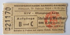 Ticket EC 19.2.64 Hamburger SV HSV - Olympique Lyon DFB Deutschland Frankreich.