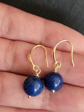 Lapis Lazuli Edelstein Hängeohrringe, 8K Vergoldete Ohrhänger 10 mm Runde Perlen