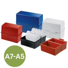 HAN Karteibox A8 A7 A6 A5 quer für Karteikarten mit Stahlscharnier Farbe wählbar