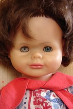 LISSI BÄTZ PUPPE 65 cm  BRAUN-HARIG BLAUE SCHLAFAUGEN + PUPPEN-KLEIDER RETRO 