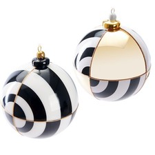 Weihnachtskugel Glaskugel 10 cm Kreise Abstrakt Schwarz Weiß Gold Porzellan Hut