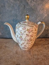 Johann Haviland Bavaria Porzellan Kaffeekanne Goldrand rosa-gelbe Rosen