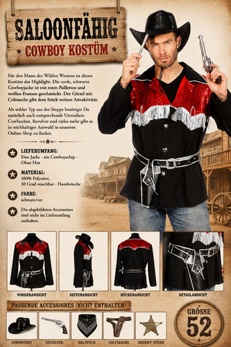 Cowboy kostüm herren - cowboy, gr.