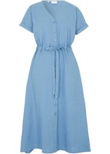 sommerliches Kleid aus leichtem Leinen-Mix Gr. 38 Graublau Damen Maxikleid Neu