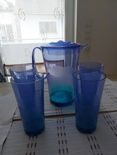 Tupperware Eleganzia Blaue Lagune Kanne 2,1L + 4 Longdrinkbecher