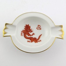 Vintage schöner Aschenbecher Meißen Prozellan roter Ming Drache (A)