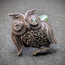 Alte Brosche Silber Eule Markasit Silberschmiedearbeit alt