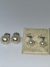 Ges-Gesch. 2 Paar Perlen-Clip,versilbert,halbe+ ganze Perlen, 4.9g, L. 1.5cm