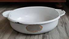Alte Emaille Waschschüssel m. 2 Seifenablagen oval Schüssel Pflanzgefäß 2 Henkel