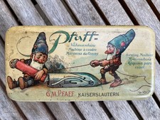 Pfaff Nähmaschinen Kaiserslautern Blechdose Jugendstil Zwerge sign. Fritz Reiss