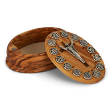 Rosenkranz Dose groß Olivenholz Kreuzwegstationen Metall 8,5 x 6,5 x 3cm 2504