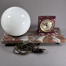 Art Deco Tischlampe Nachttisch Lampe mit Wecker Marmor weiße Kugel 1920 antik