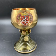 Antik Wein Glas Römer grüner Fuß Kelch Goldfarben Bavaria Wappen Zwingenberg