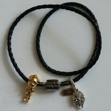 PANDORA Lederarmband (38cm), StarWars Charms: C-3PO + Millenium Falke
