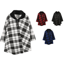Kunstfell Zierleiste Kragen kariert Tartan Umhang Schal Poncho