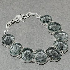 Facettierte schwarze Rutil ovale Form Edelstein handgefertigte Schmuck Halske...