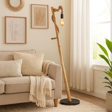 Standleuchte Stehlampe Holz Wohnzimmerlampe Landhausstil Hanfseil braun H 150 cm