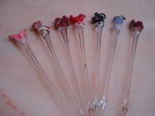 7 seltene Bowlespieße/ Cocktailspieße/ Käsespieße Tiermotive 50er Jahre vintage