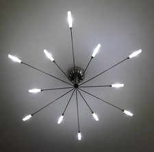 XXL 92cm SILBER DESIGN LED DECKENLEUCHTE DIMMBAR EDELSTAHL KRONLEUCHTER ARM GLAS