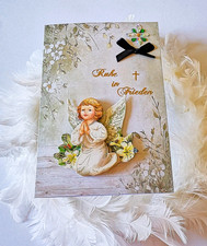 "Ruhe in Frieden" Trauer-, Beileidskarte mit edlem Engel-Motiv & Umschlag.