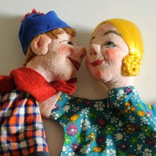2 Vintage Handpuppen DDR Dresden Puppentheater Paar Pärchen Verliebte Frau Mann