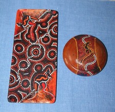 Valdo Australia: flache Schale + Dose mit Deckel / Holz bemalt / unbenutzt