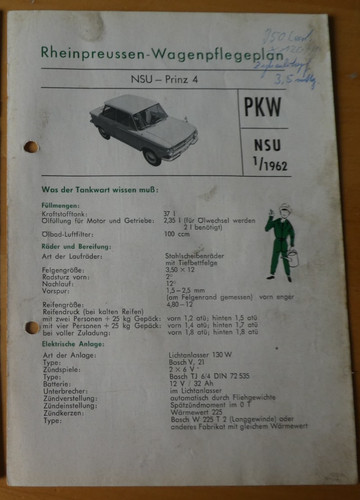 Nsu prinz schmierplan 1962 - schmierplan,