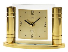 AMS 5131 Tischuhr Funkuhr klassisch messingfarbenes Metallgehäuse Aluminium Glas