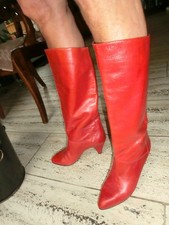 sexy rote Damen Leder Stiefeletten, 80er, Gr.39,5 (Gr.6,5), echtes weiches Leder