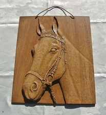 Vintage Helmsorig Kunst Holz Wandbild PFERD Pferdekopf 35x29cm Schnitzerei Deko