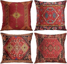 Marokkanischer Kelim-Stil Kissenbezüge 4er-Set Geometrisch Tribal Rot Boho Home