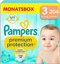 Pampers Premium Protection Windeln Gr. 3 6-10kg Monatsbox 204 Stück 1er Pack