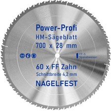 HM-Kreis-Sägeblatt 700 x 28 mm 60 Zahn FF nagelfest mit Spanabweiser Brennholz