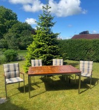 ALEOS Gartengarnitur aus der Serie KUBA Edelstahl Teak Set Tisch Stühle Auflagen