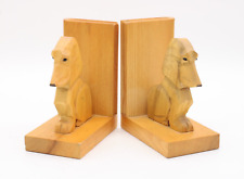 2x Buchstützen aus Holz massiv Hund Dackel Motiv Midcentury Vintage H 16 cm