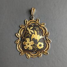 Anhänger Toledo Damaszener vergoldet Blume Vogel Schwarz- Goldfarben ohne Kette