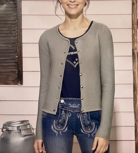 Trachtenstrickjacke kragenlos - trachtenstrickjacke,