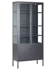 Hohe Vitrine Metall schwarz 5 Fächer 180 cm mit 2 Glastüren Industrie Stil Oxted