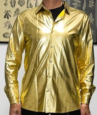 Neues Extravagantes Goldenes Lederimitat Herren Hemd Gr. S/M
