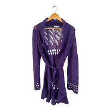 Lysgaard Strickjacke Damen Gr M Lila Mohairmix Lochstrick Bindegürtel Romantisch