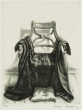 R. ESCHER (*1936), Häuslicher Thronsessel,  1990, Rad. Surrealismus Stillleben