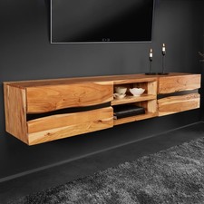 Hängendes TV-Lowboard AMAZONAS 160cm natur Akazie Massivholz Baumkante Metall