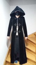 Gothic Mantel Gr. 36 edler schwarzer Samt mit Kapuze Mittelalter Halloween
